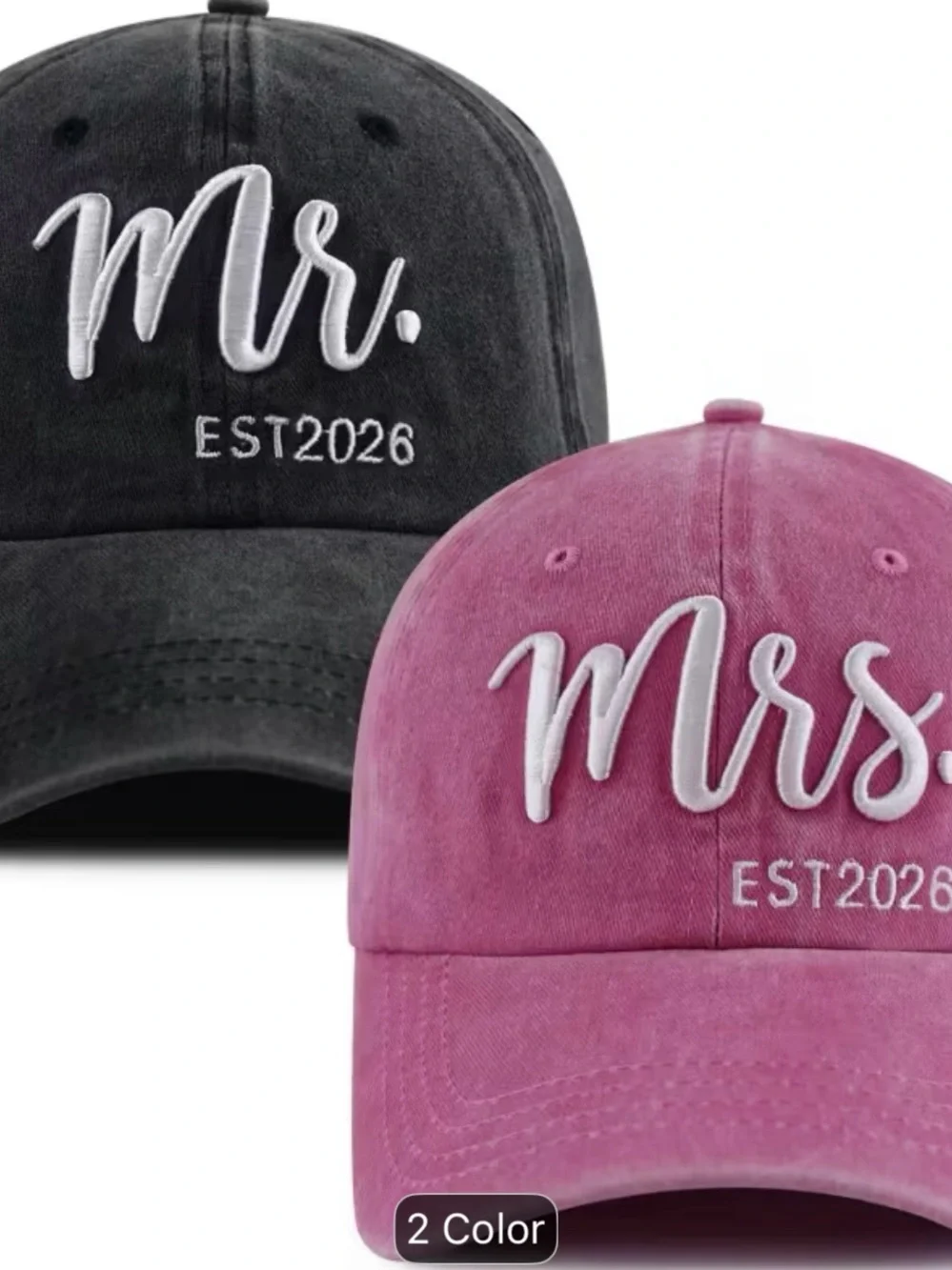 Mr. & Mrs. Embroidered Baseball Cap - Pink and Black